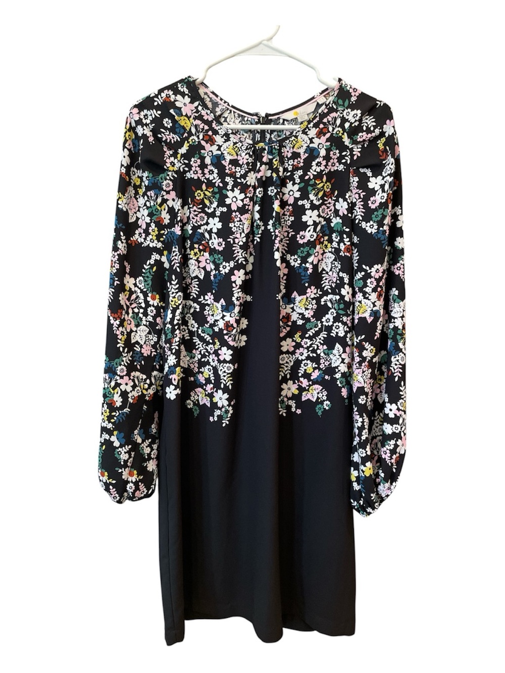 Boden Black Floral Pleat-Front Dress - Pink, White, Green, Yellow, Blue